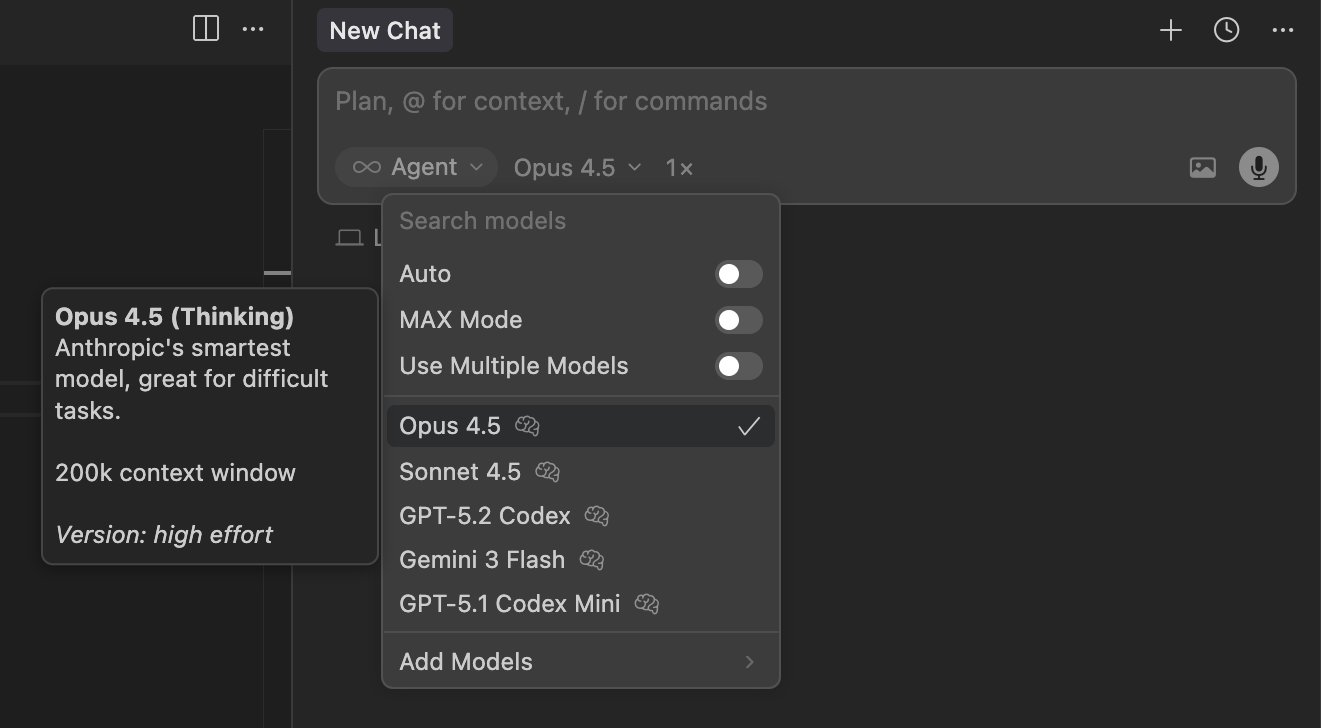 Opus 4.5 model selection in Cursor IDE